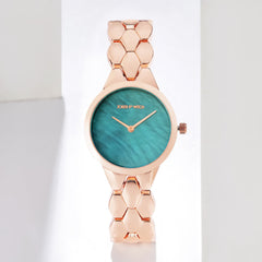 Athens Turquoise Dial Rose Gold Metallic Strap Watch