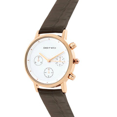 Boston White Dial Black Brown PU Strap Watch