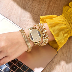 Kiss of Gold Watch Bracelet Stack