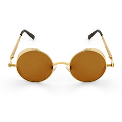 Rhombus Vintage Steampunk Sunglasses With A Gold Frame And Tan Lenses