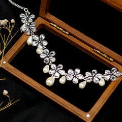 Abhita Floral Polki Silver Oxidized Necklace