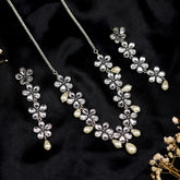 Saadhvi Silver Oxidised polki Necklace Set