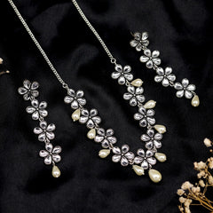 Saadhvi Silver Oxidised polki Necklace Set