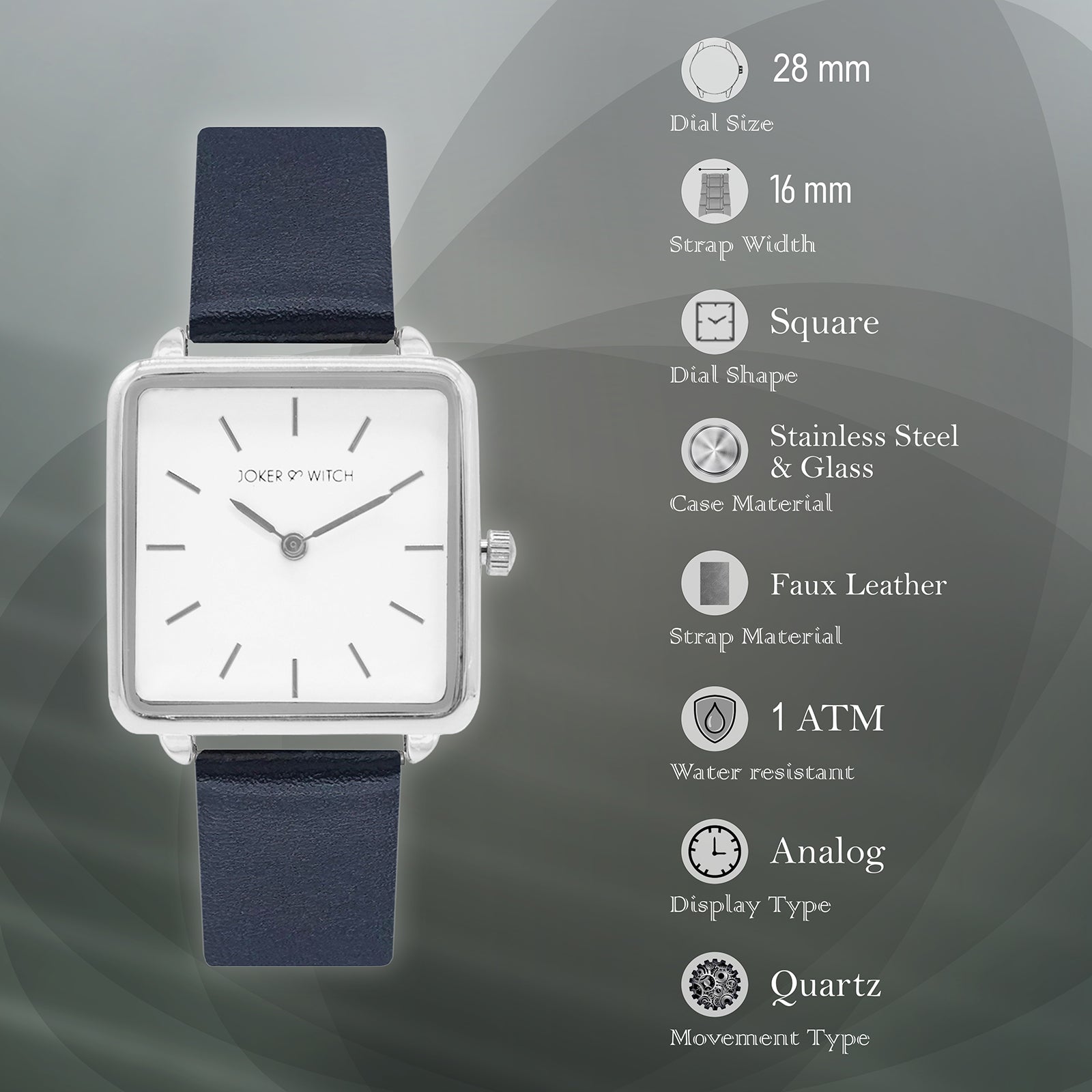 Emily Square White Dial Blue Strap Watch