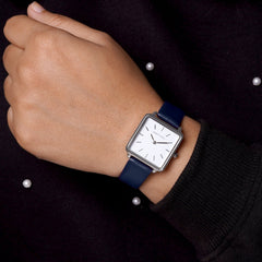 Emily Square White Dial Blue Strap Watch