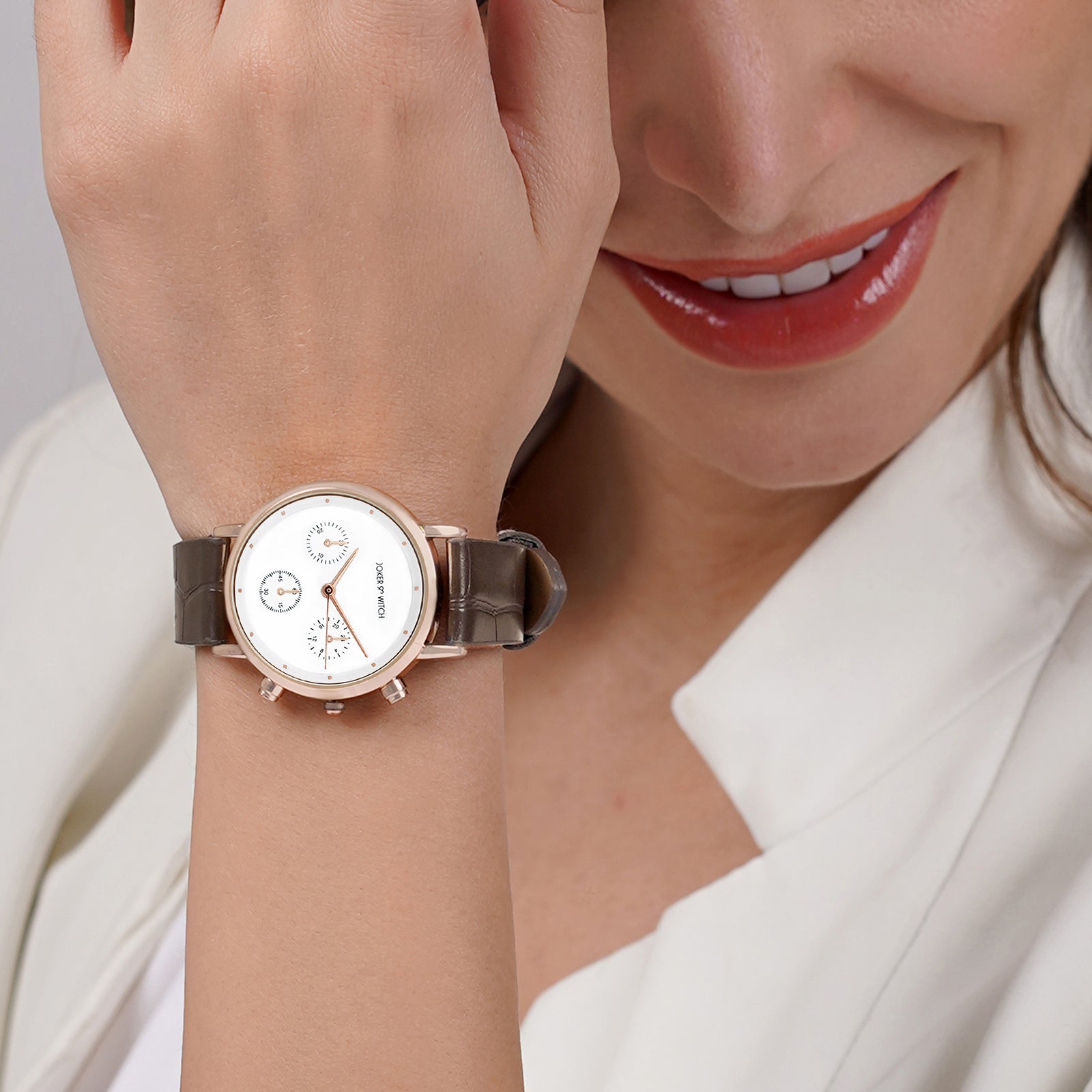 Boston White Dial Black Brown PU Strap Watch