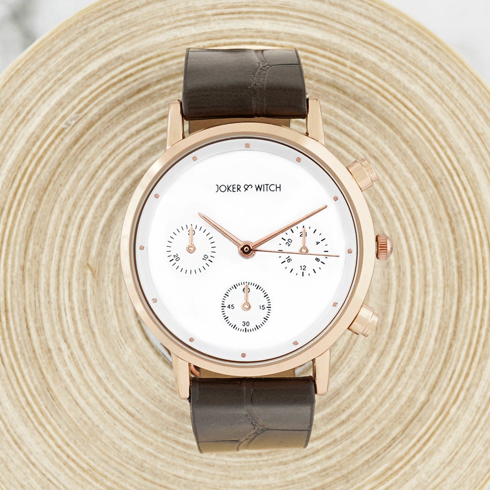 Boston White Dial Black Brown PU Strap Watch