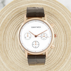 Boston White Dial Black Brown PU Strap Watch