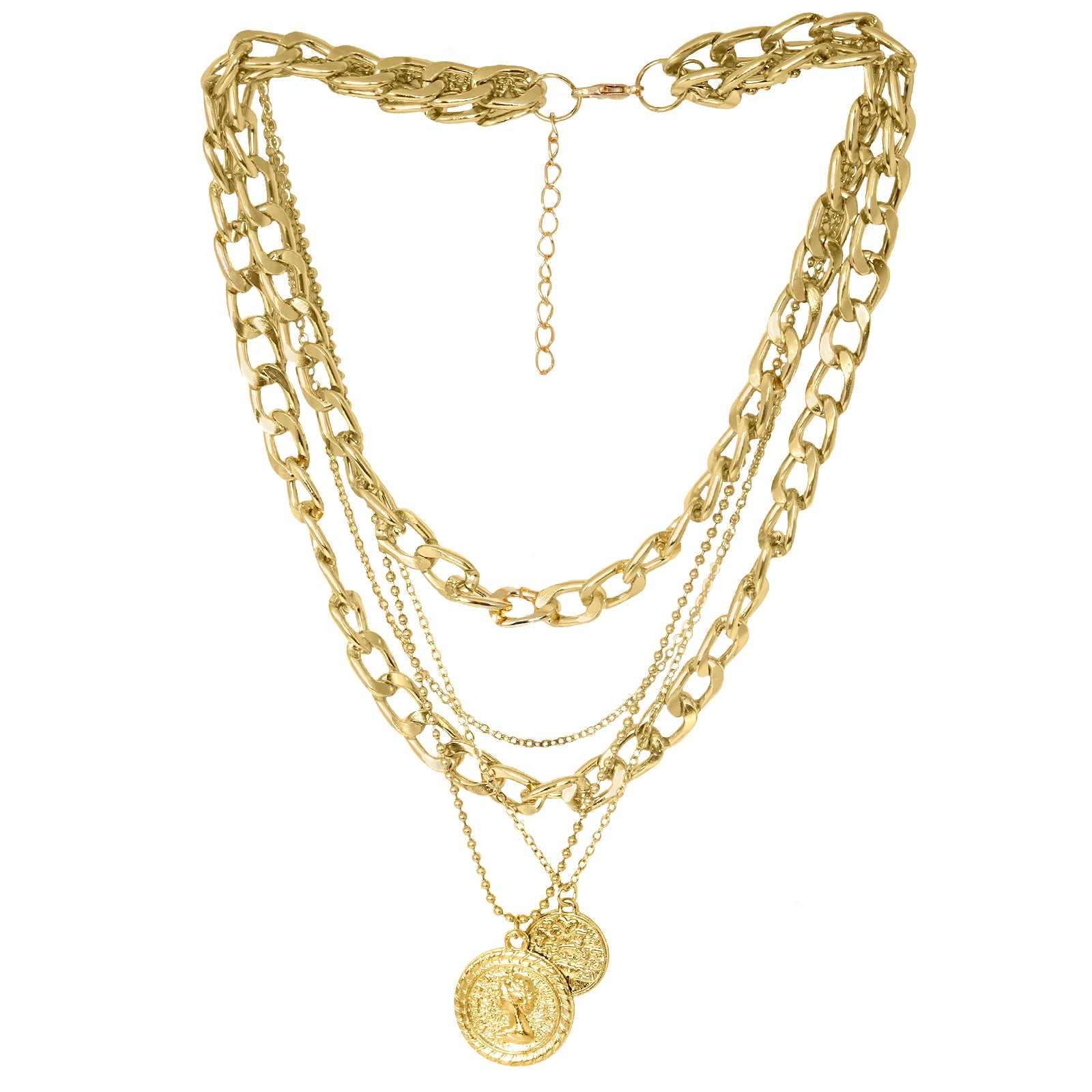 Chain Link Medallion Layered Gold Necklace