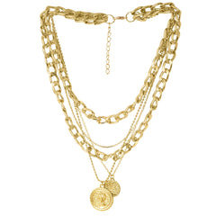 Chain Link Medallion Layered Gold Necklace