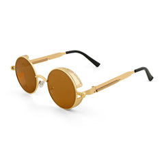 Rhombus Vintage Steampunk Sunglasses With A Gold Frame And Tan Lenses