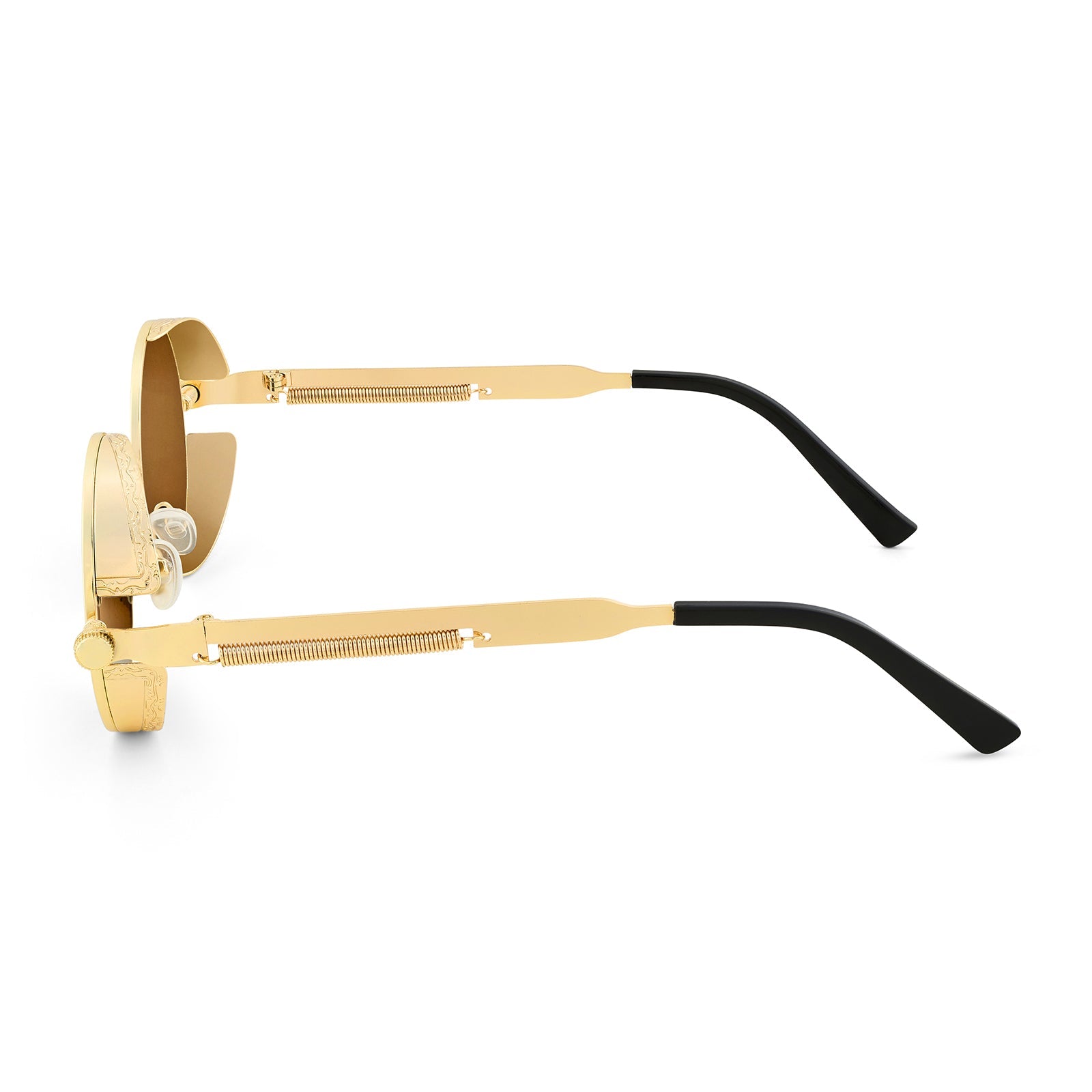 Rhombus Vintage Steampunk Sunglasses With A Gold Frame And Tan Lenses