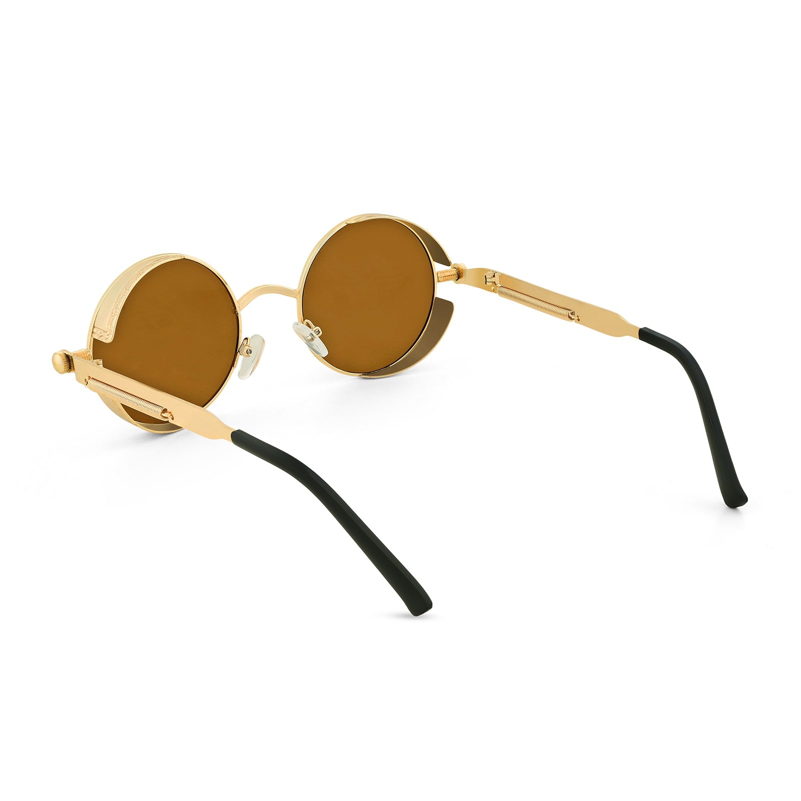 Rhombus Vintage Steampunk Sunglasses With A Gold Frame And Tan Lenses