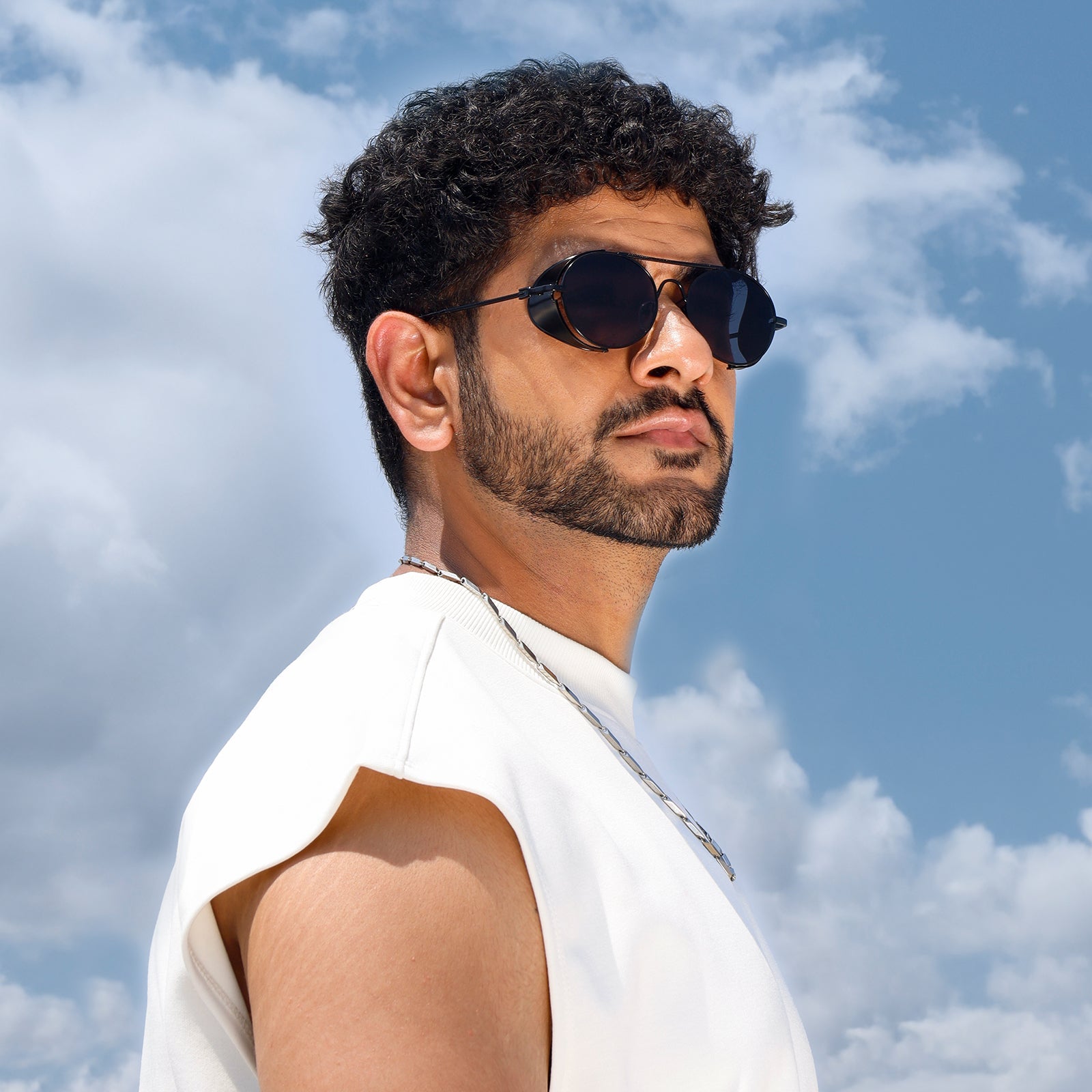 Viz Side Shield Steampunk Black Sunglasses With Round Frame And Black-Grey Lenses