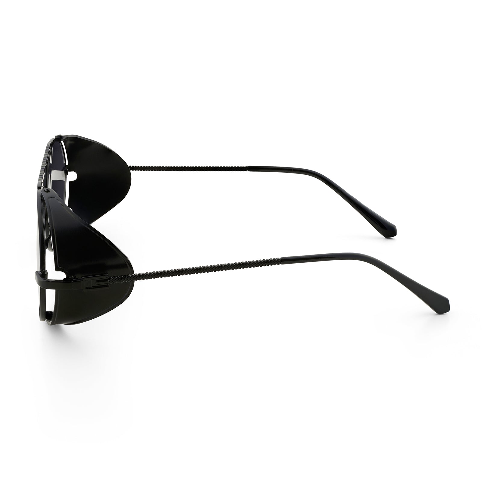 Viz Side Shield Steampunk Black Sunglasses With Round Frame And Black-Grey Lenses
