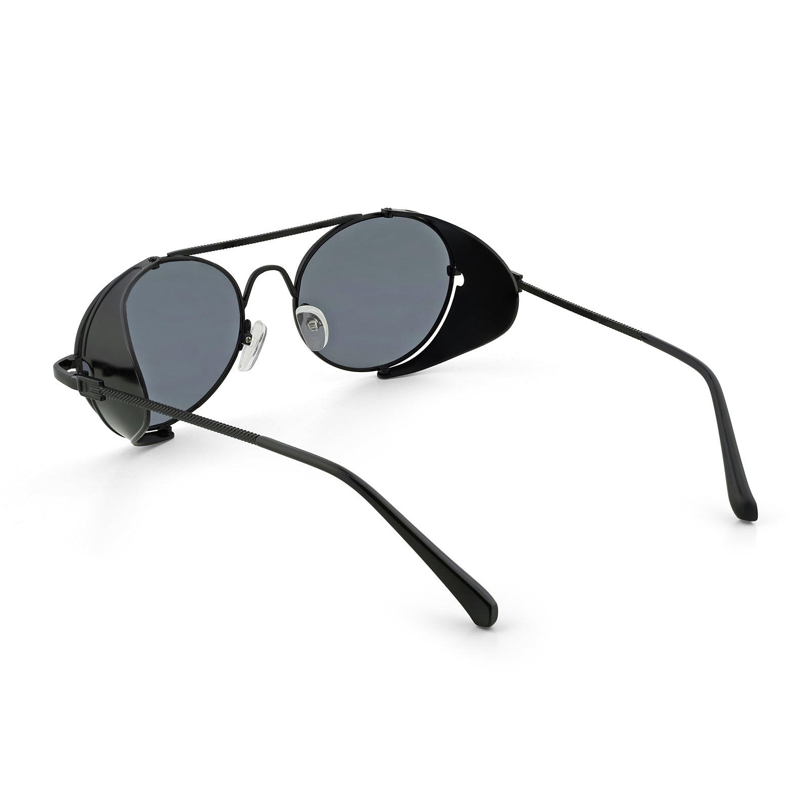 Viz Side Shield Steampunk Black Sunglasses With Round Frame And Black-Grey Lenses