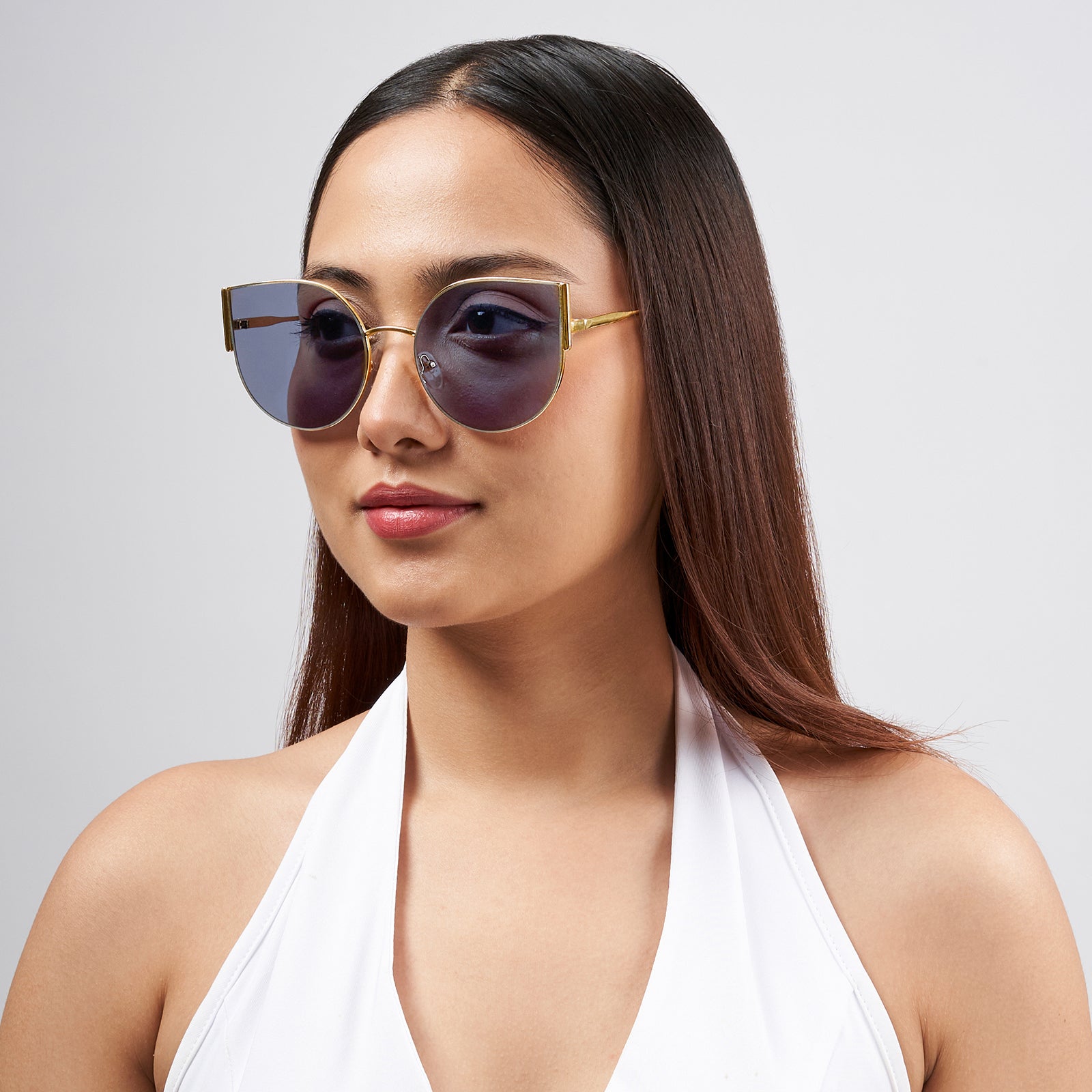 Vixen Round Cateye Sunglasses With Gold Frames And Grey Lenses