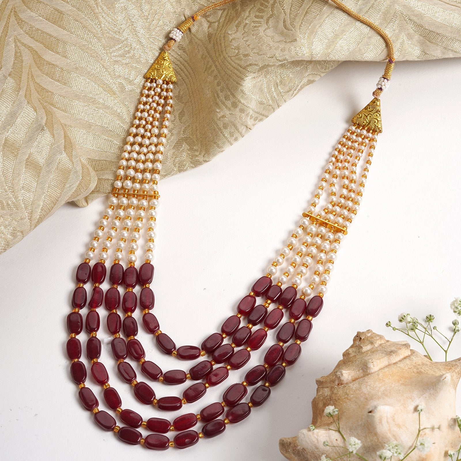 Teejh Aarushi Red Bead And Pearl Necklace