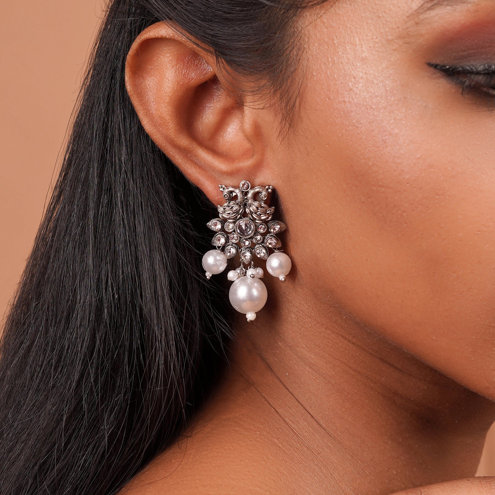 Teejh Mayurika Silver Oxidised Earrings