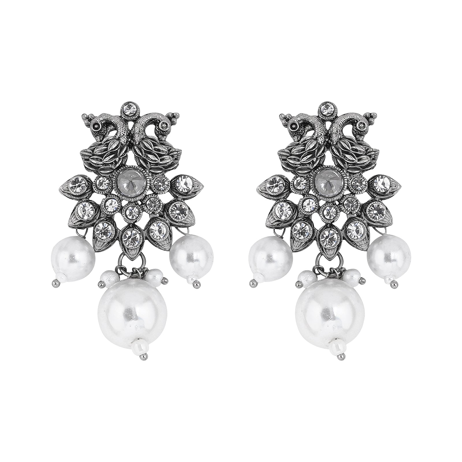 Teejh Mayurika Silver Oxidised Earrings