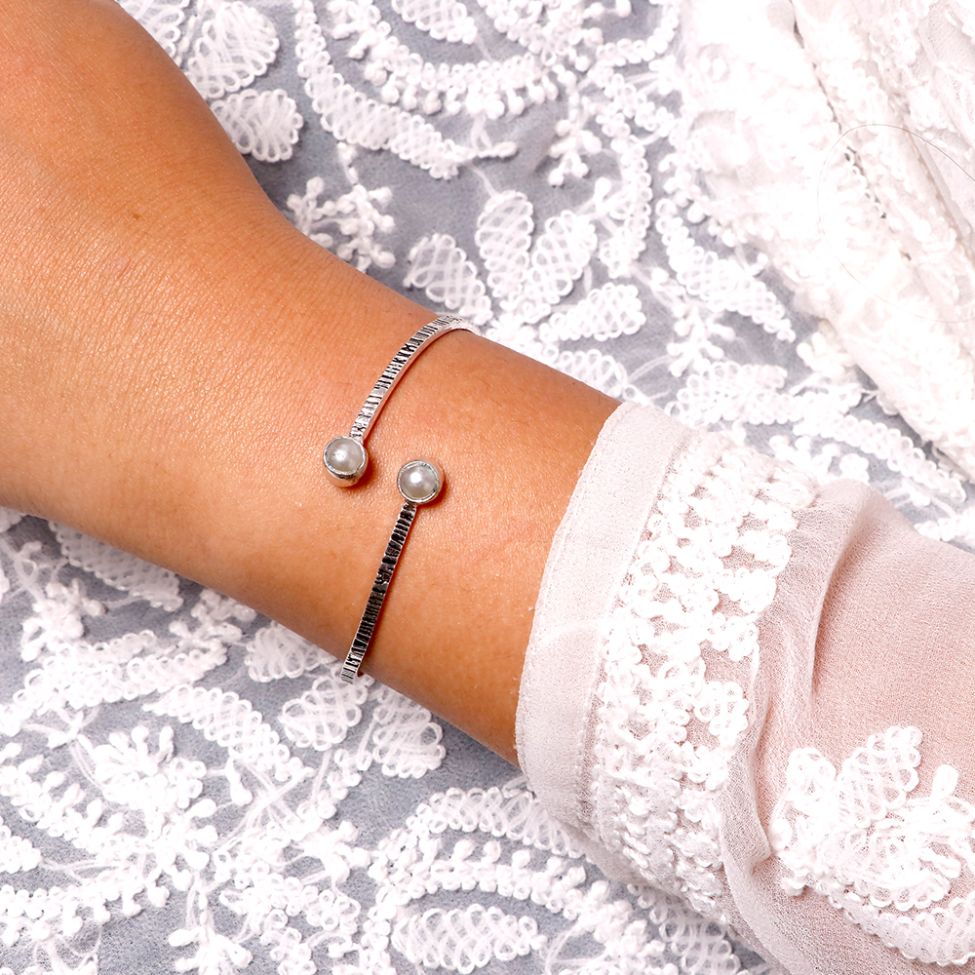 Bhamini White Silver Oxidized Bracelet