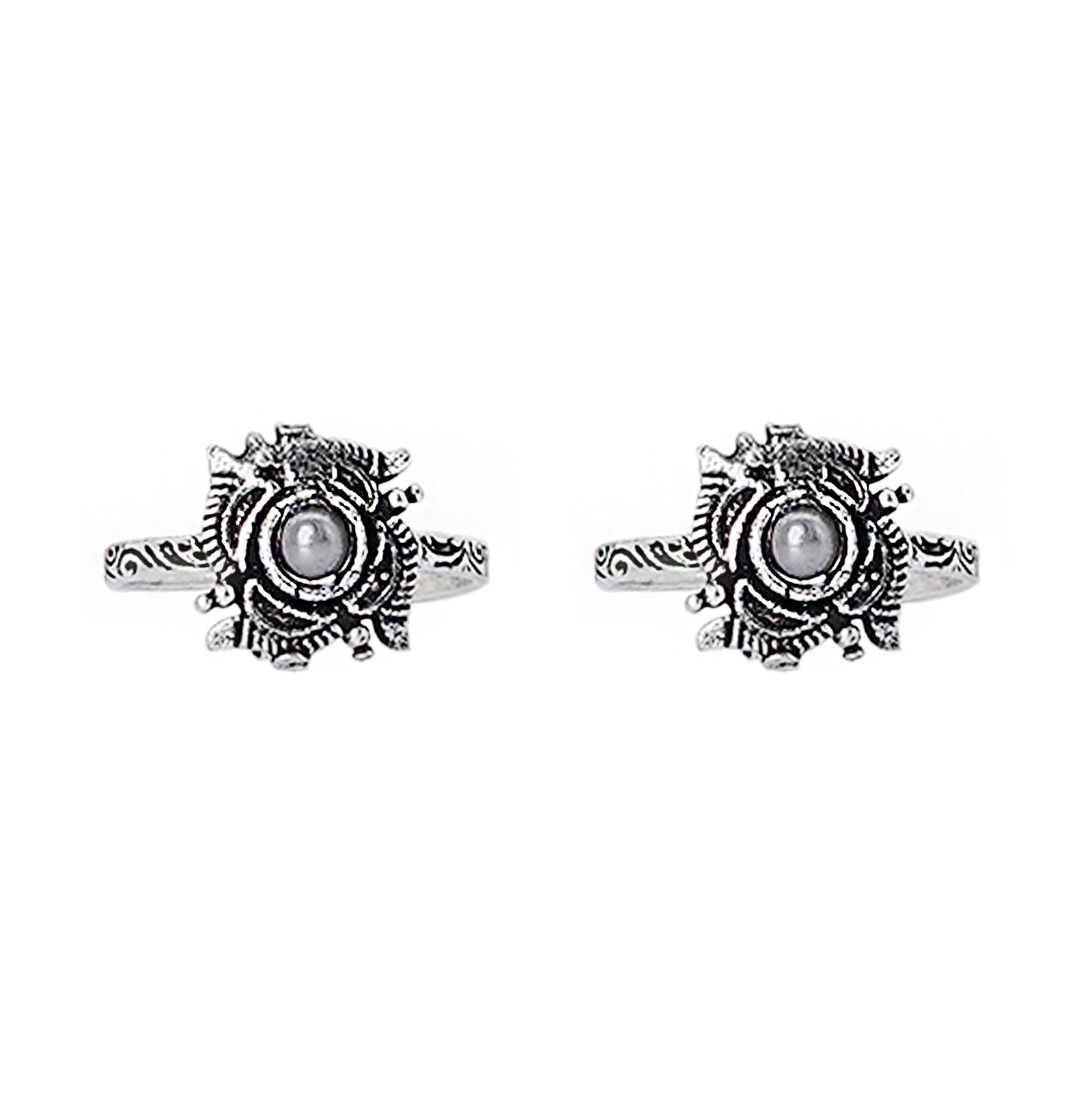 Teejh Niya White Stone Silver Oxidised Toe Rings