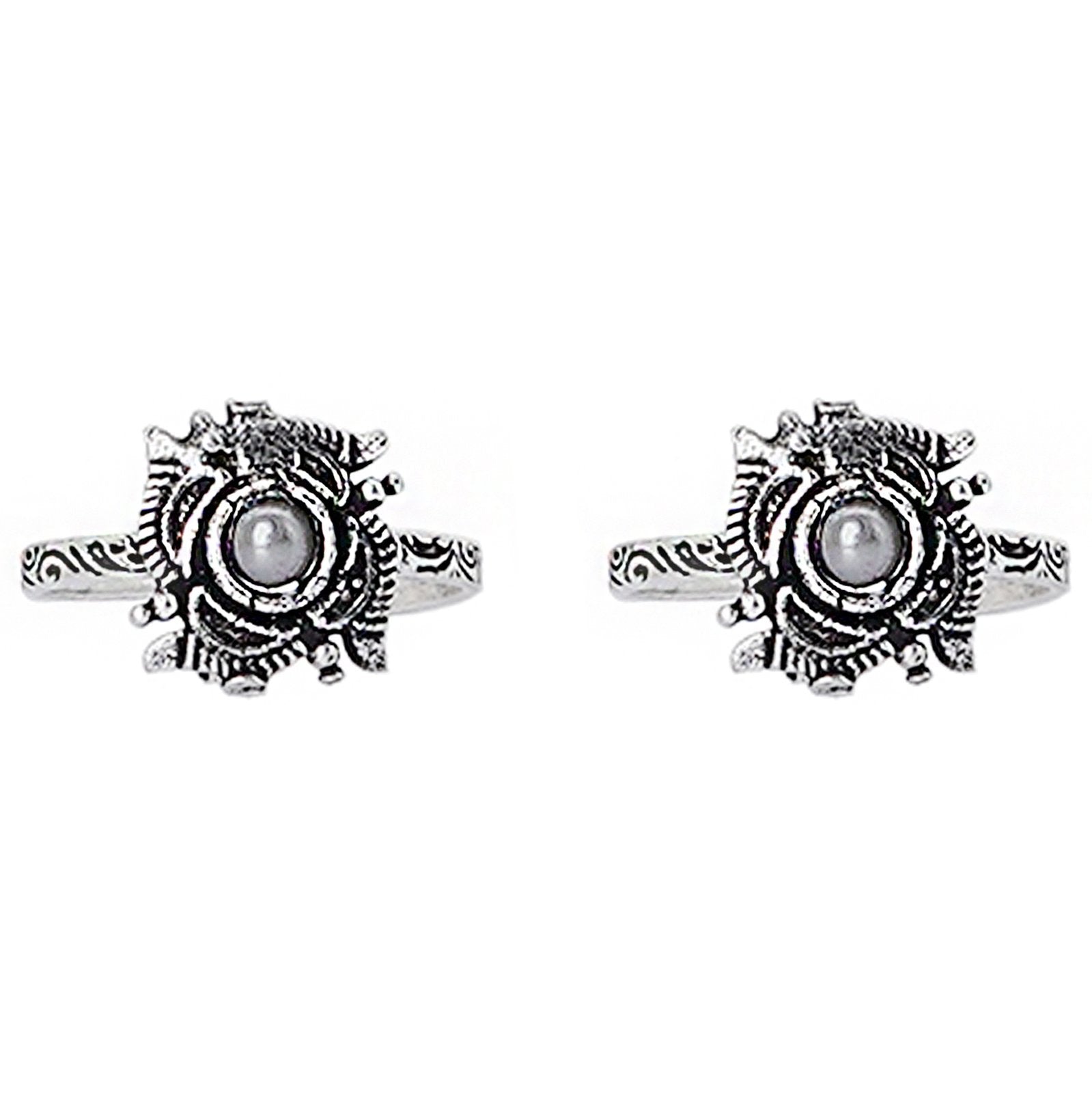 Teejh Niya White Stone Silver Oxidised Toe Rings