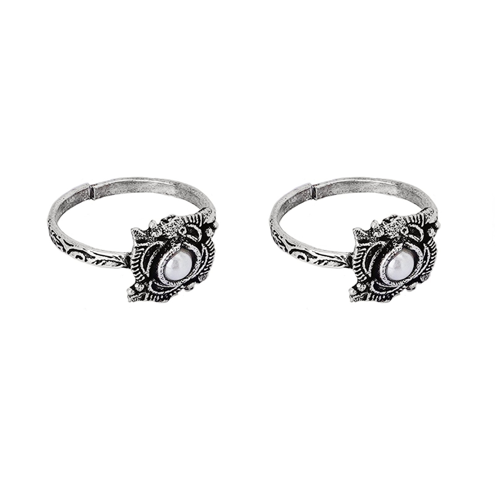 Teejh Niya White Stone Silver Oxidised Toe Rings