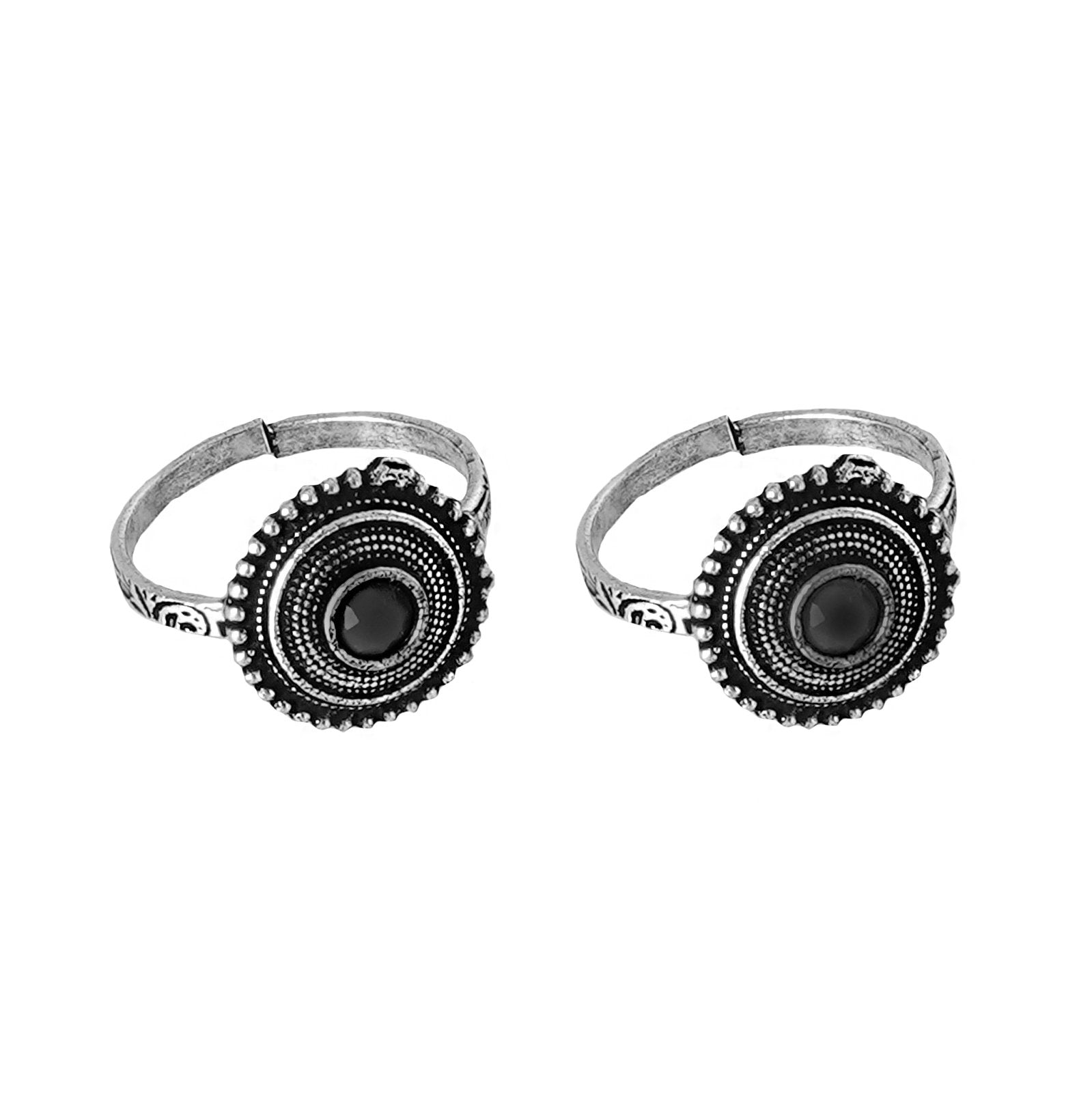 Teejh Shaanvi Black Stone Silver Oxidised Toe Rings