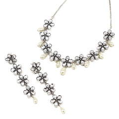 Saadhvi Silver Oxidised polki Necklace Set
