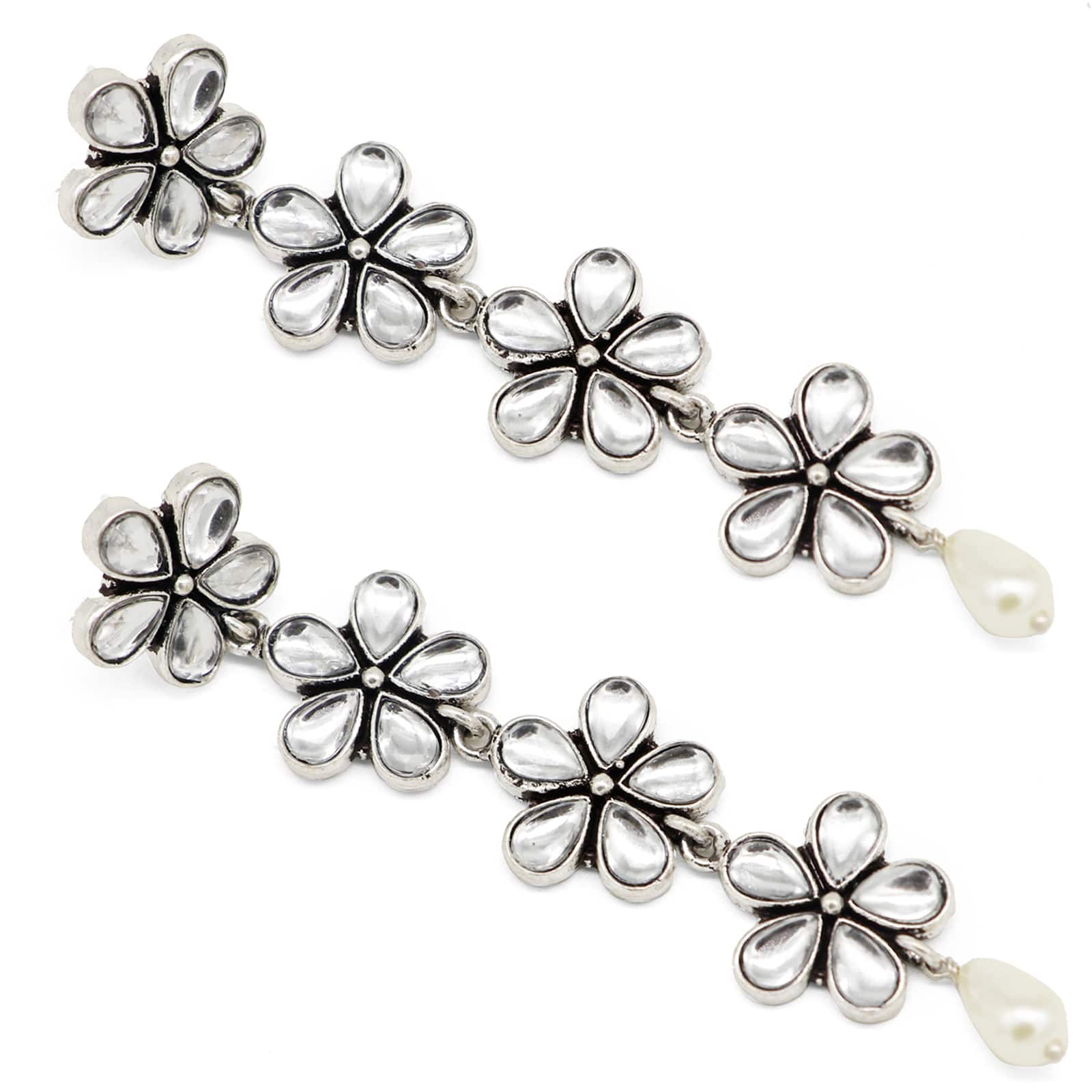 Saadhvi Silver Oxidised polki Necklace Set